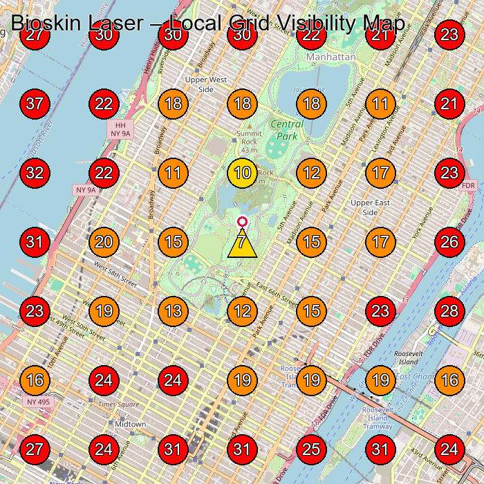 Bioskin Laser GeoGrid visibility map for Laser Hair Removal Service in New York